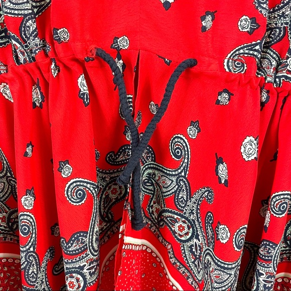 Zara Red Asymmetrical Floral/Paisley Print Top - Picture 6 of 7